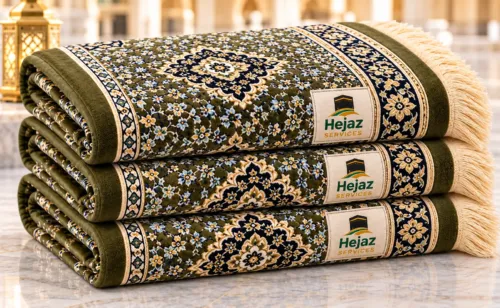 Hejaz Services prayer mats (musallas) with green floral pattern