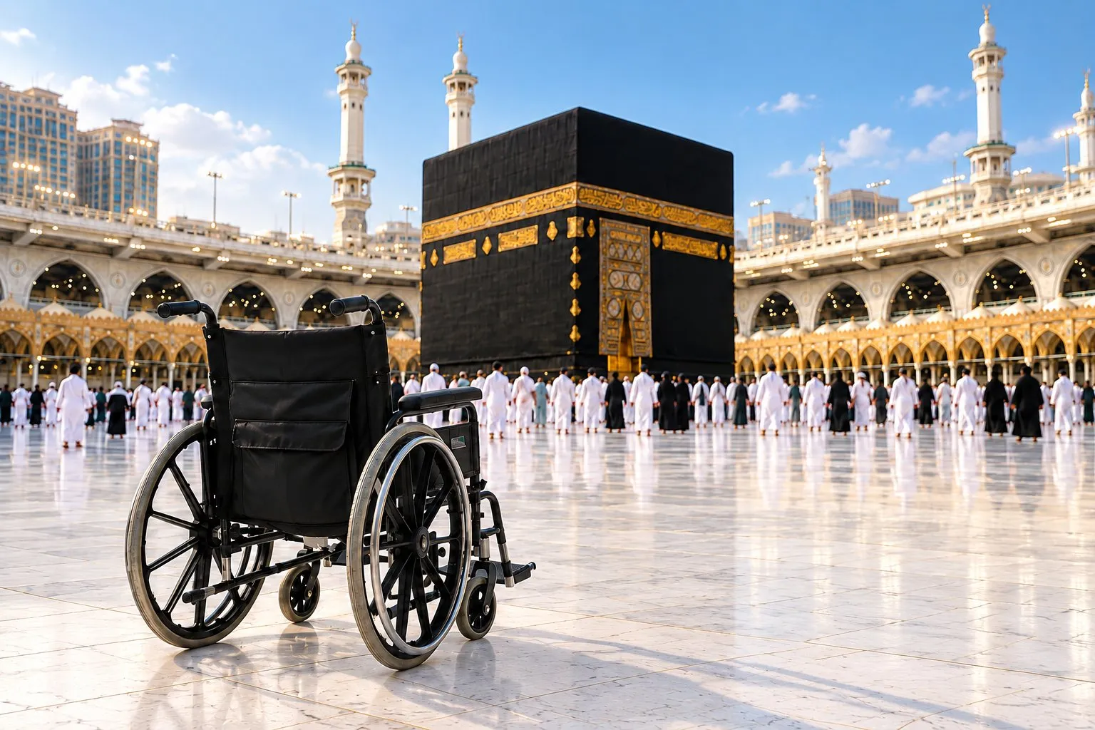Hejaz Services wheelchair at the Kaaba – Serving the Guests of Allah